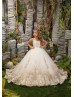 Gold Lace Ivory Tulle Buttons Back Floor Length Flower Girl Dress